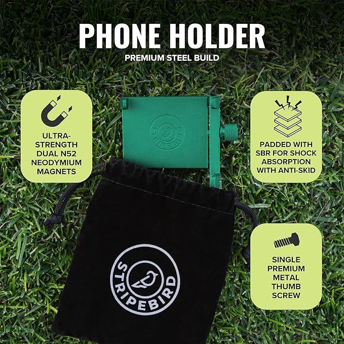 Stripebird - Magnetic Golf Cart Phone Holder - US Patented, Neodymium N52 Magnets - Golf Cart Phone Mount for iPhone & Samsung - Slim Golf Caddy Accessories for Men & Women