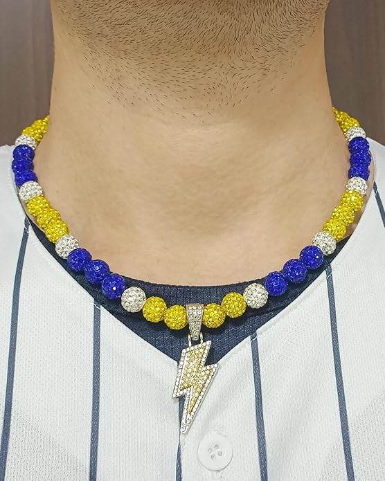 Baseball Necklace for Men 16/18/20 Inch Bling Ice Collection Lightning Bolt Pendant Necklace for Women Rhinestone Clay Beaded Discoball Accessories Gifts for Baseball Team Players Lovers