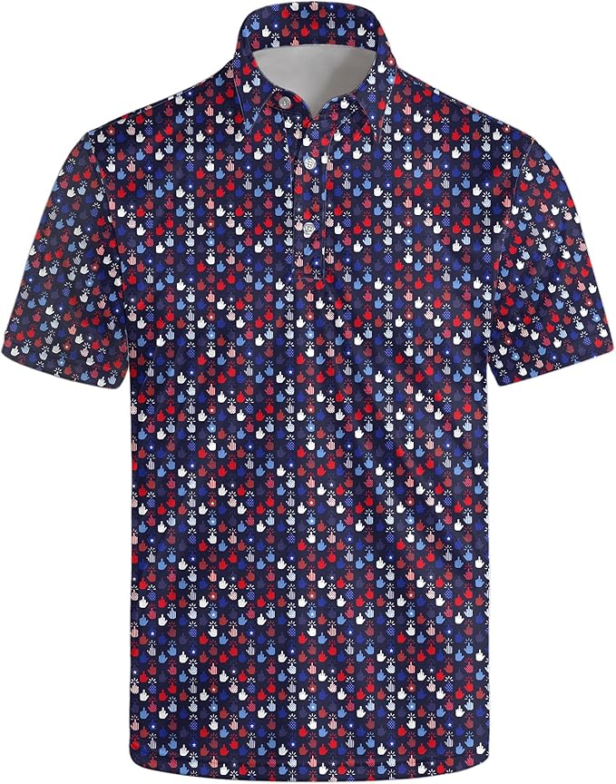 Golf Polo Shirts for Men Funny Print Short Sleeve Golf Shirts Performance Golf Polos