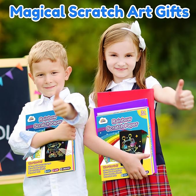 ZMLM Scratch Art Crafts Boys Gifts, 60 Rainbow Scratch Paper Art Gifts - Image 6