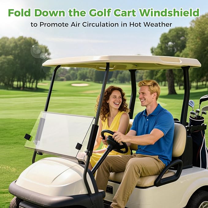 10L0L Golf Cart Windshield for Club Car Precedent 2004-Up, Tempo, 2017-Up Onward, One-Piece Hinge Design, Clear/Tinted Anti-UV Impact Resistant,HD View, 37.5" W X 33.6" H
