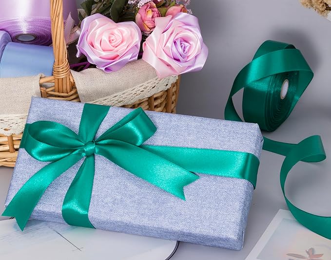 1 Inch Teal Solid Satin Ribbon, 50 Yards Craft Fabric Ribbon - Image 5