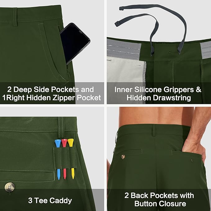JWM Mens 7"/9" Stretch Golf Shorts - Lightweight Hybrid Casual Dress Work Flat Front Shorts with 5 Pockets Quick Dry UPF50