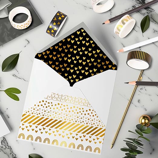 Whaline 12 Rolls Gold Foil Pattern Washi Tape Heart Dot Stripe Rainbow Masking - Image 6