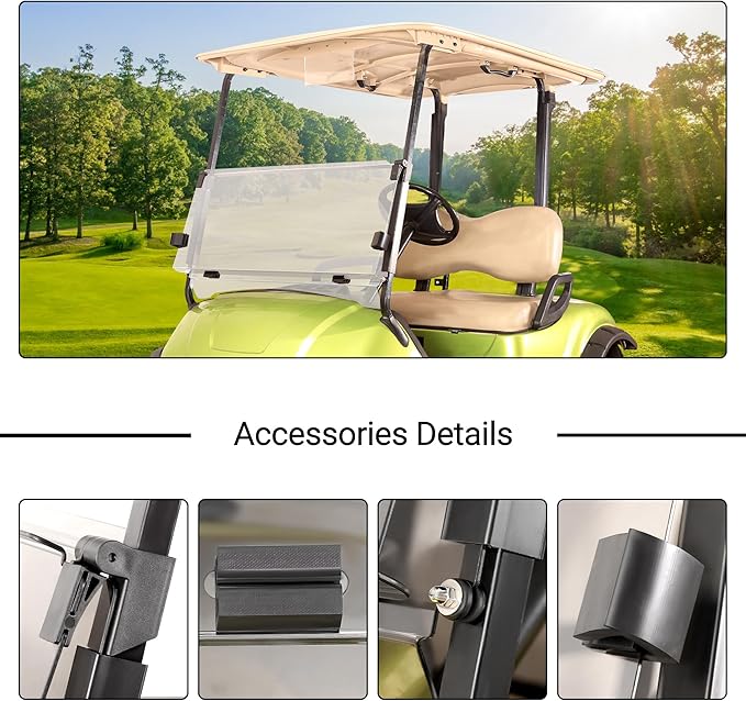 10L0L Clear Windshield for Yamaha G29 Drive Golf Cart 2007-2016, 4MM Thicken Foldable Golf Cart Windscreen, High Transparency, Impact Resistant and Anti-UV
