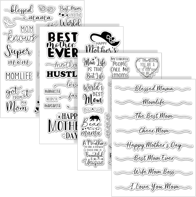 Whaline 4 Sheets Mother's Day Clear Stamps Greeting Words Silicone Transparent by Whaline