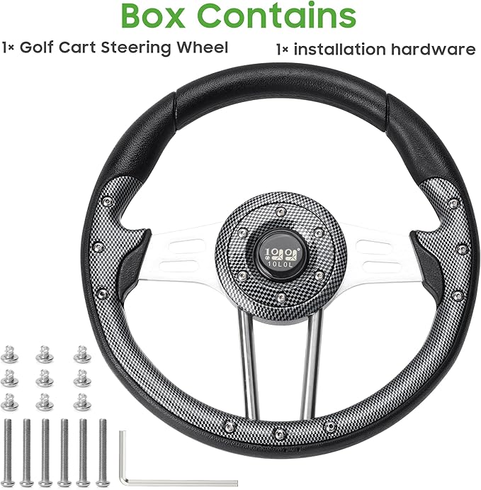 10L0L Golf Cart Steering Wheel, Universal Design Fit for Yamaha, EZGO RXV & TXT, Club Car DS, Club Car Precedent Tempo, Most Golf Cart (Coal Black)