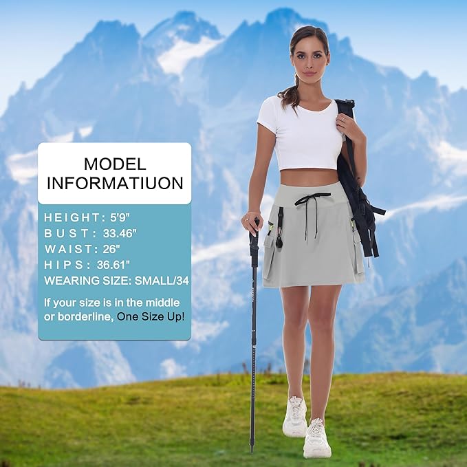 MIVEI Skorts for Woman - Hiking Cargo Skorts with Zipper Pockets, High Waisted Quick Dry Golf Workout, Dressy Casual