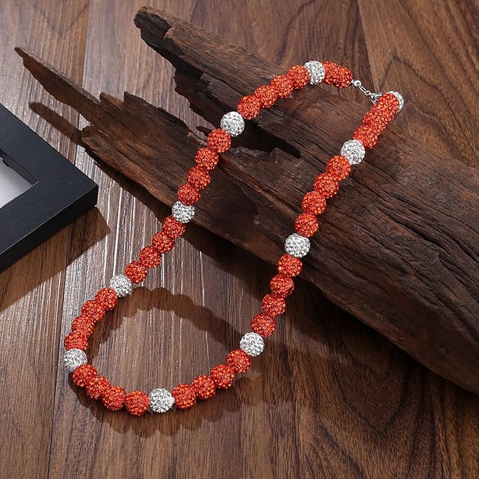 QINJIEJIE Baseball Necklace for Men Glitter Bling Rhinestone Beaded Collection Necklace for Women 16/18in Inspired Sports Jewelry Baseball Chain Cool Gifts for Baseball Players Team Lovers