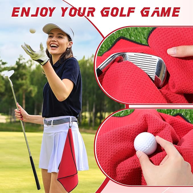 Batiyeer Golf Towel Bulk for Golf Bags 16'' x 16'' Microfiber Fabric Towel with Clip Waffle Pattern, Fitness, Camping, Hiking, Yoga