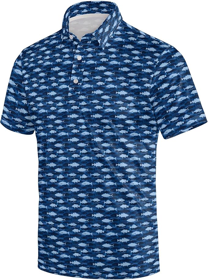 Golf Polo Shirts for Men Funny Print Short Sleeve Golf Shirts Performance Golf Polos