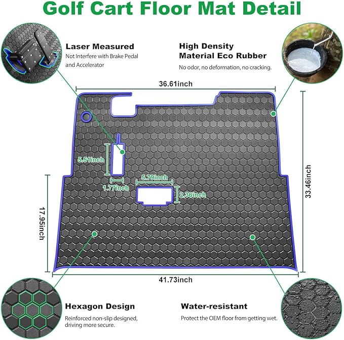 EZGO TXT Golf Cart Floor Mat, Upgraded Full Coverage Liner Mat Replacement Install Easily Thick Rubber Anti-Slip, Fit EZGO TXT (1994+), EX1 (2020), Valor, Cushman Workhorse&Express S4