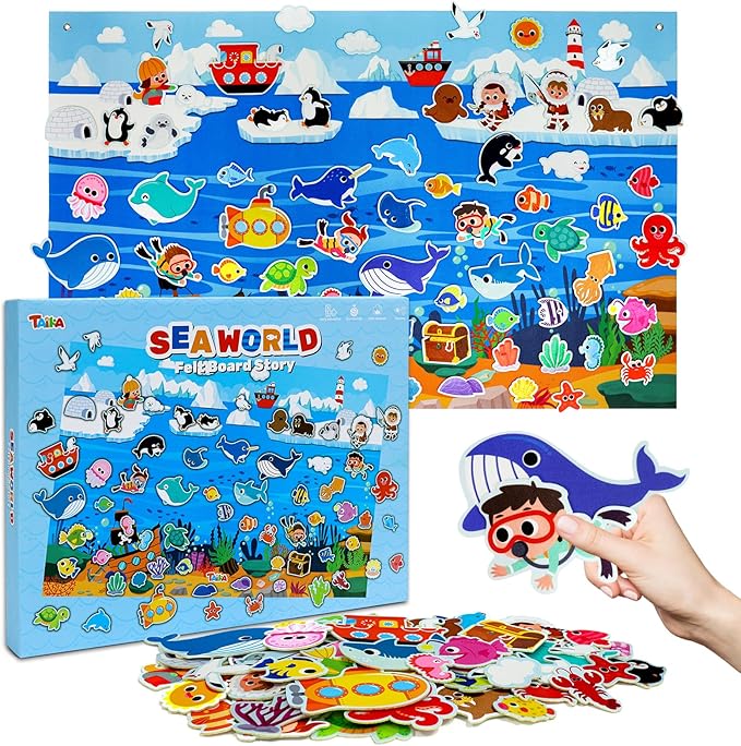 Taika 70 Pcs Ocean Felt Story Board Set, 43x28 inch Interactive Felt Story - Image 6