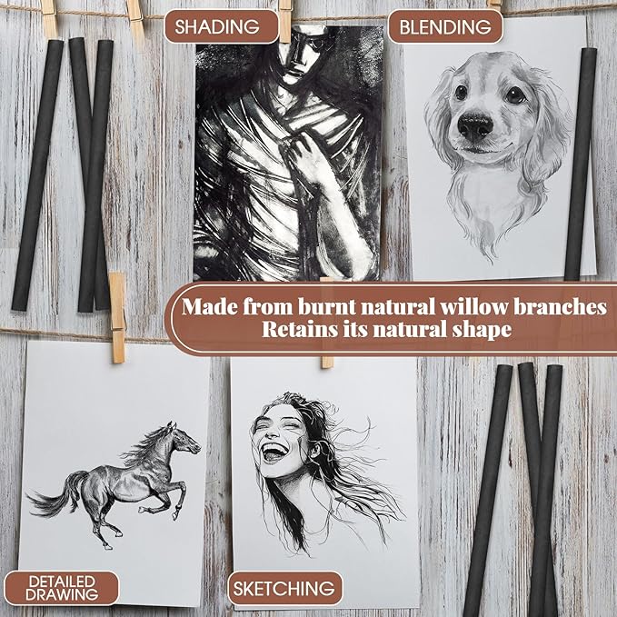 Gueevin 25 Pcs Willow Charcoal Sticks, Willow Charcoal, and Fine Art Christmas - Image 3
