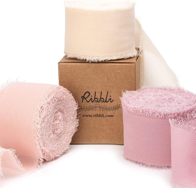 Ribbli Chiffon Silk Ribbon, 1.5 inch x 30 Yard, Champagne/Blush Pink/Dusty Rose by Ribbli