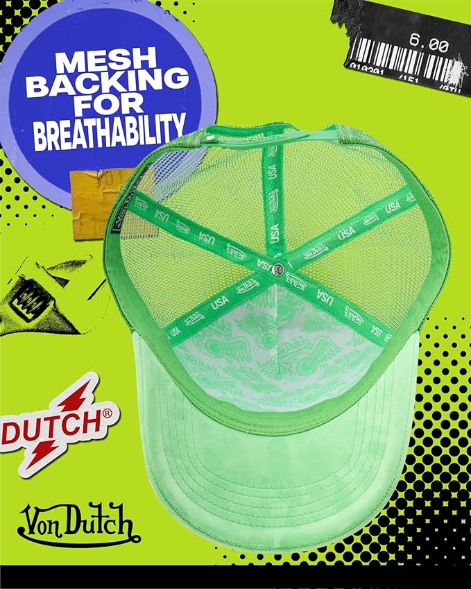 Von Dutch Unisex Trucker Hat - Velvet Curved Bill Mesh Back Retro Classic Adjustable Snapback Baseball Cap for Men and Women