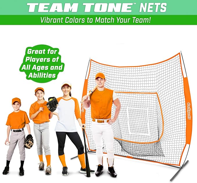 GoSports 7 x 7 ft Baseball & Softball Nets - Available in Team Colors - Batting & Pitching Net with Strike Zone
