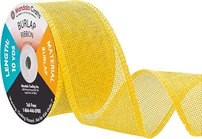 Mandala Crafts Yellow Burlap Ribbon 2 Inches Wide Jute Ribbons by MandalaCrafts