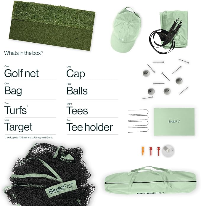 BirdiePro® - American Pro Golf Practice Net, 10x7ft Heavy Duty Golf Hitting Net with EchoShield™ Target & FlexWeave™ Net, Indoor Outdoor Training Backyard, Full Set with Mat, Balls & Cap