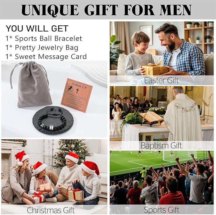 Soccer/Football/Basketball/Baseball Bracelet for Boys, Cross Beaded Bracelet Gifts for Men Boys Teen Son Grandson Players Team Fan Brother Nephew,Graduation Gifts