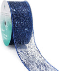 CT CRAFT LLC Sparkling Glitter Mesh Wired Ribbon 2.5" x 20 Yards Blue Navy by CTCRAFTLLC