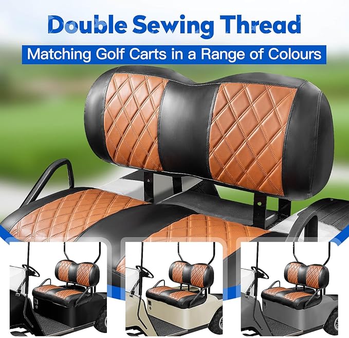 NOKINS Golf Cart Seat Covers Fit EZGO TXT RXV Freedom Liberty Express Premium Front Seat Cushion, Golf Cart Accessories Replacement Premium Front Seat Covers, No Stapler (Brown&Black)