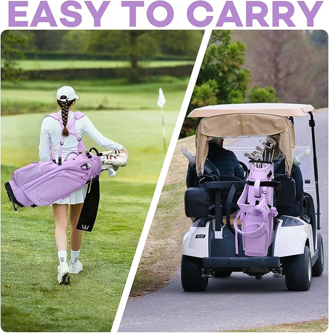 Luxury Womens Golf Bag, PU Leather Golf Stand Bag for Women/Ladies, 14-Way Full-Length Top Dividers, Ultra Lightweight, Large Pockets for Accessories