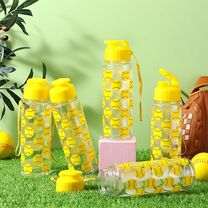 Funnymoom 12 Pcs Softball Water Bottles Bulk 17 oz Softball Sports Bottles with Leak Proof Flip Top Reusable Plastic Water Cups for Team Gift Accessories Sports Party Favors Supplies
