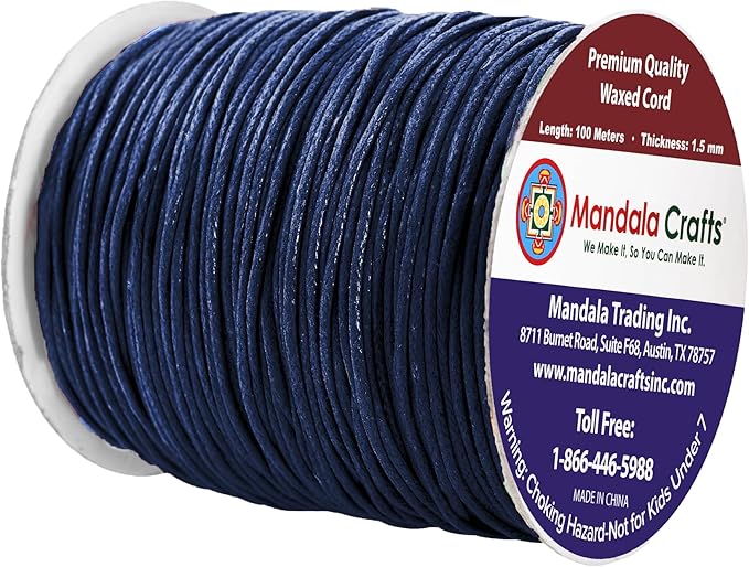 Mandala Crafts 1.5mm 109 Yards Navy Blue Cotton Waxed Cord - Image 2