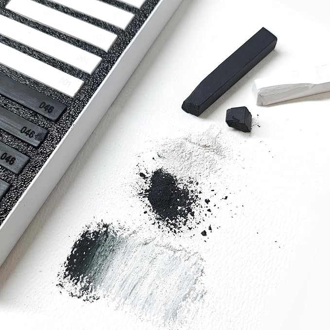 Artecho 12pcs Soft Pastels, 6 White and 6 Black Soft Pastels, Square Chalk - Image 3