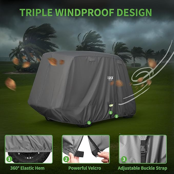 10L0L Heavy Duty 650D Golf Cart Cover for 2/4/6 Passengers EZGO, Club Car and Yamaha, All Weather Outdoor Protection Weatherproof
