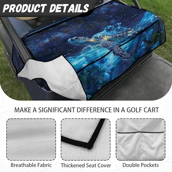Golf Cart Seat Covers, Universal Golf Cart Seat Towel Blanket with 4 Front Pockets & Nonskid Bottom Fits for Club Car 2 Person Seats Golf Carts