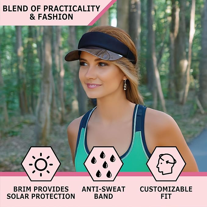 Funky Junque Women's UV 50 Adjustable Sun Visor - Golf Tennis Pickleball - Sports Themes Solid Colors Easter Pastels