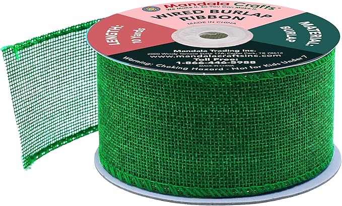 Mandala Crafts Green Burlap Wired Ribbon 2 Inches Wide Jute Ribbons - Image 2
