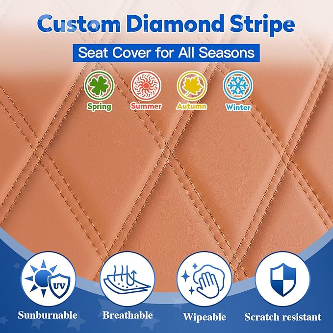 NOKINS Golf Cart Seat Covers Fit EZGO TXT RXV Freedom Liberty Express Premium Front Seat Cushion, Golf Cart Accessories Replacement Premium Front Seat Covers, No Stapler (Brown&Black)