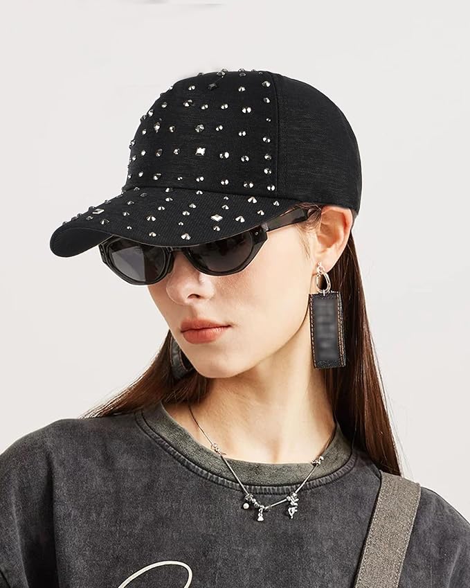 Hoce Fashion Rhinestone Denim Baseball Cap Studded Bling Hat for Women