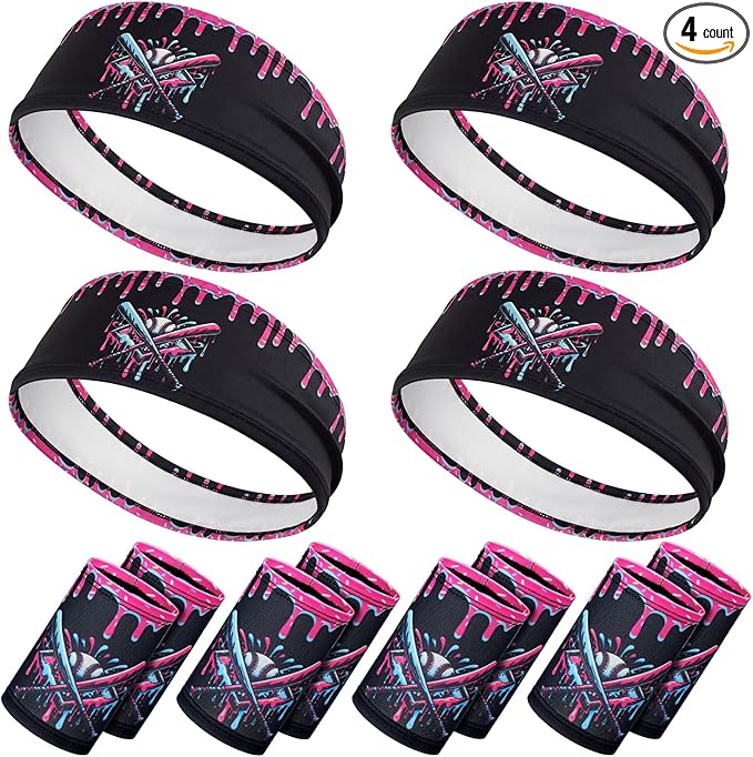 Soulchen Ice Cream Drip Baseball Headbands and Sports Wristbands for Athletes Baseball Football Basketball Running Gym Party Favors Suitable for Team Men Women