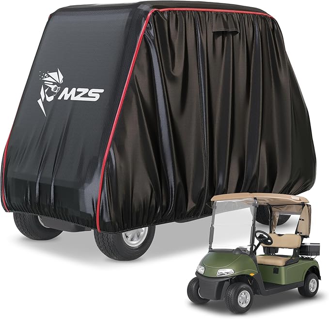 MZS Golf Cart Cover Compatible with 2/4/4+2 Passenger Car, Heavy Duty 600D Waterproof Golf Cart Covers Outdoor Accessories with Zipper Cotton Wind Sun Rain Proof Reflective Vents