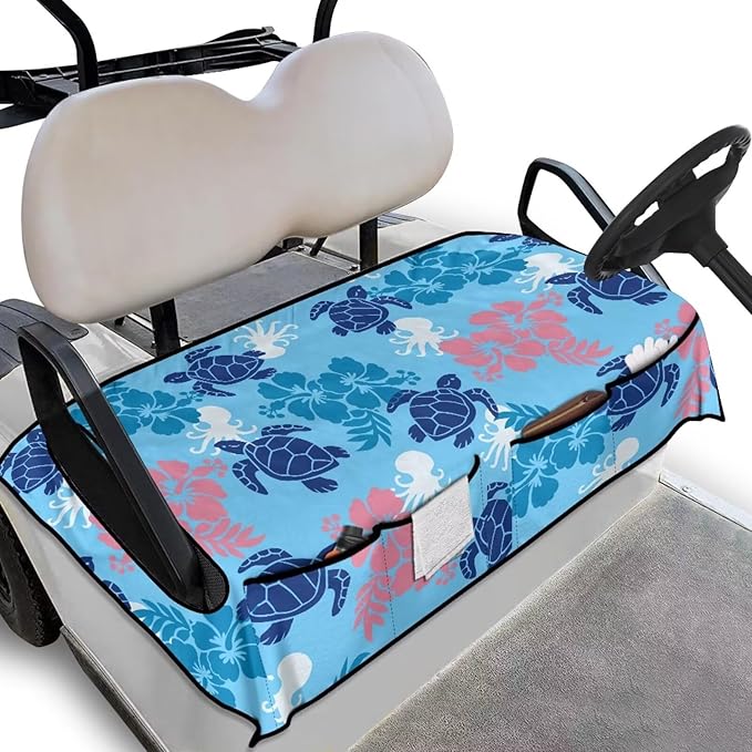 Golf Cart Seat Covers, Universal Golf Cart Seat Towel Blanket with 4 Front Pockets & Nonskid Bottom Fits for Club Car 2 Person Seats Golf Carts