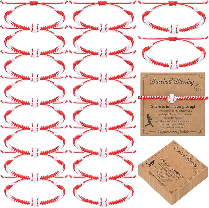 Tondiamo 60 Pcs Baseball Gift Set 30 Baseball Braided Bracelets 30 Inspirational Message Cards Adjustable Sports Wristbands Sports Party Favors Charm Bracelets for Sport Lover Fans Teams