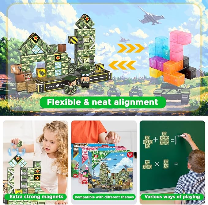 Magnetic Blocks-100PCS Military Building Blocks Set, Kids Classroom Sensory Toy - Image 5