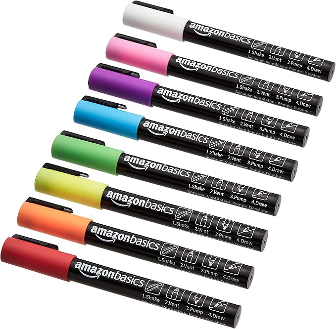 Amazon Basics Bullet/Chisel Reversible Tip Chalk Markers, Fine Point, Bright by AmazonBasics