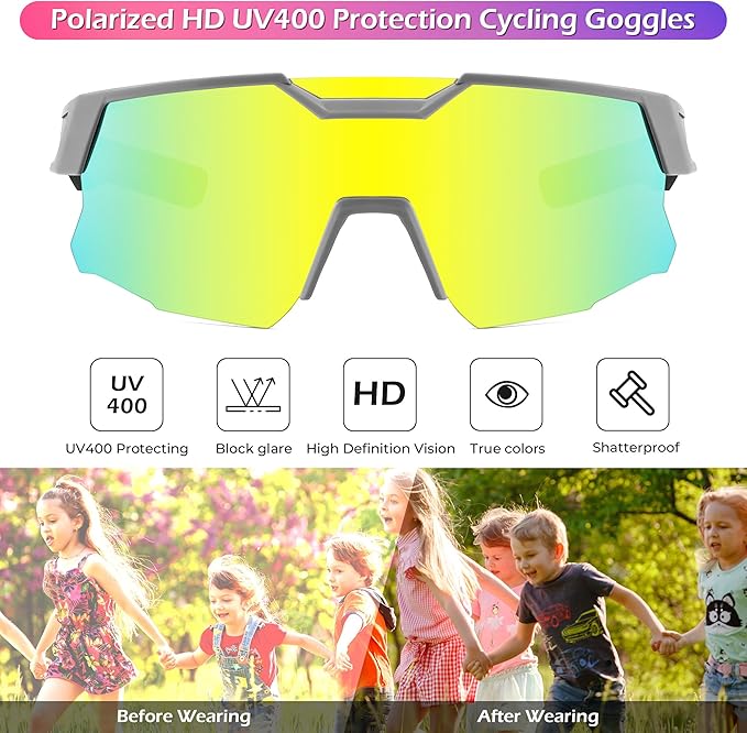 FEISEDY Kids Sunglasses Youth Baseball Sun Glasses, UV400 Sports Teens Cycling Shades for Boys Girls Age 8-16 B0048
