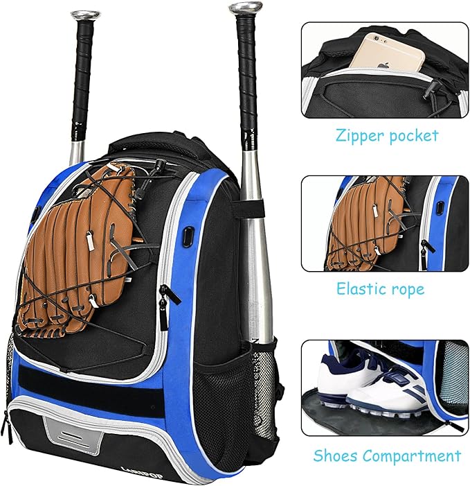 LARIPOP Youth Baseball Bag, Bat Backpack with Fence Hook & Separate Shoe Compartment, Waterproof Equipment Bag for Baseball, T-Ball & Softball