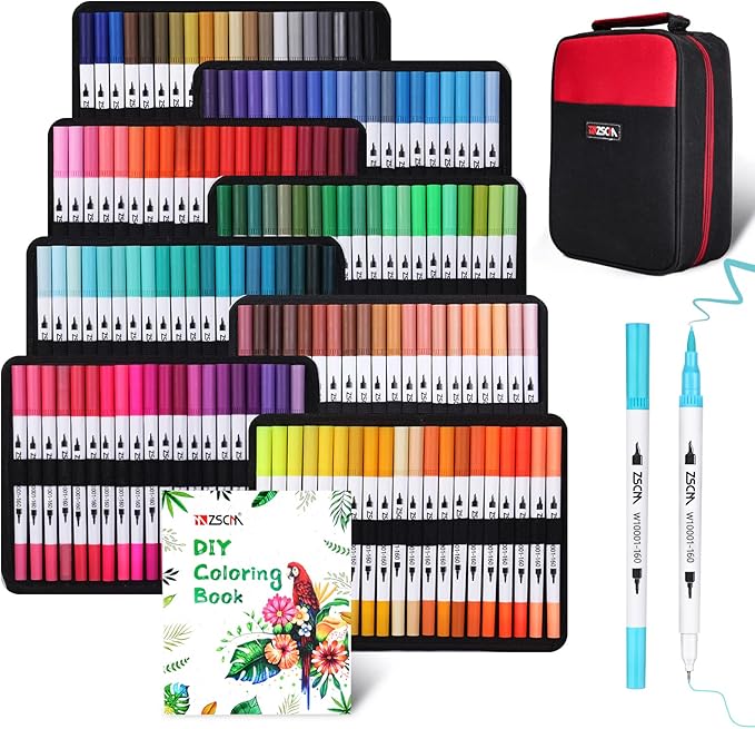 ZSCM 160 Colors Duo Tip Brush Markers Art Pen Set, Artist Fine and Brush Tip by ZSCM