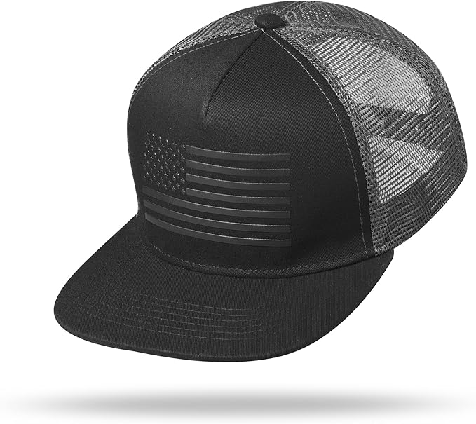 UALON Baseball Cap, Snapback Trucker Hat for Men & Women with American Flag and Adjustable, Breathable Mesh, Flat Bill Hats