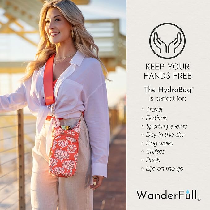 WanderFull® Original HydroBag® Collection, Water Bottle Holder, Gift for Women, Mom, Girlfriend, w/Strap & Phone Pocket, Hands-Free Crossbody Water Bottle Bag