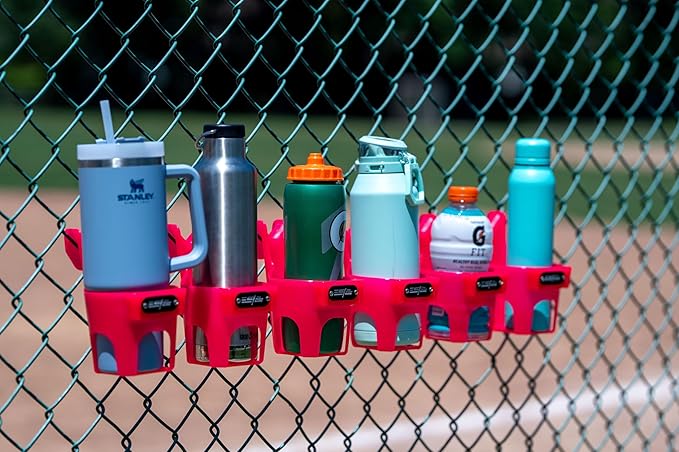 Fence Cup Holder | Drink Holder for Chain Link Fence | Fits Stanley, Yeti & Gatorade | Baseball Dugout, Softball, Pickleball & Tennis | Made in USA | The Fence Buddy (Hot Pink)