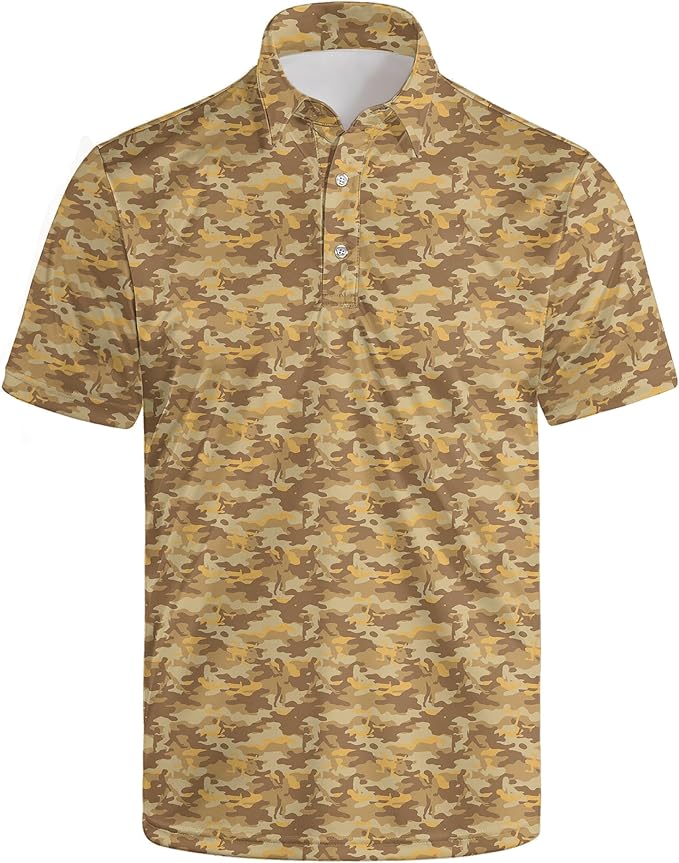 Golf Polo Shirts for Men Funny Print Short Sleeve Golf Shirts Performance Golf Polos