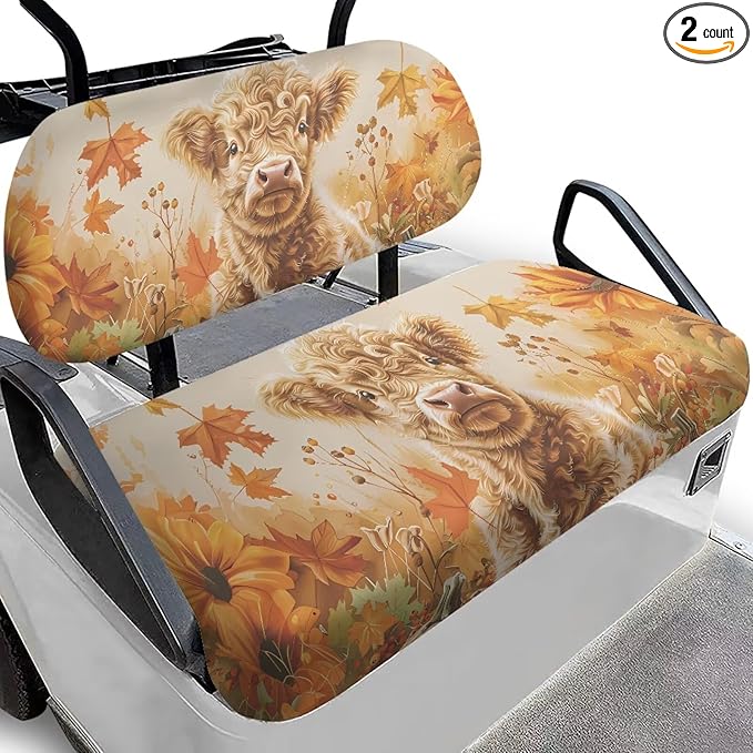 Suobstales Golf Cart Front and Rear Seat Cover Set for EZGO TXT RXV & Club Car DS 2 Passenger, Washable Bench Seat Covers Kit